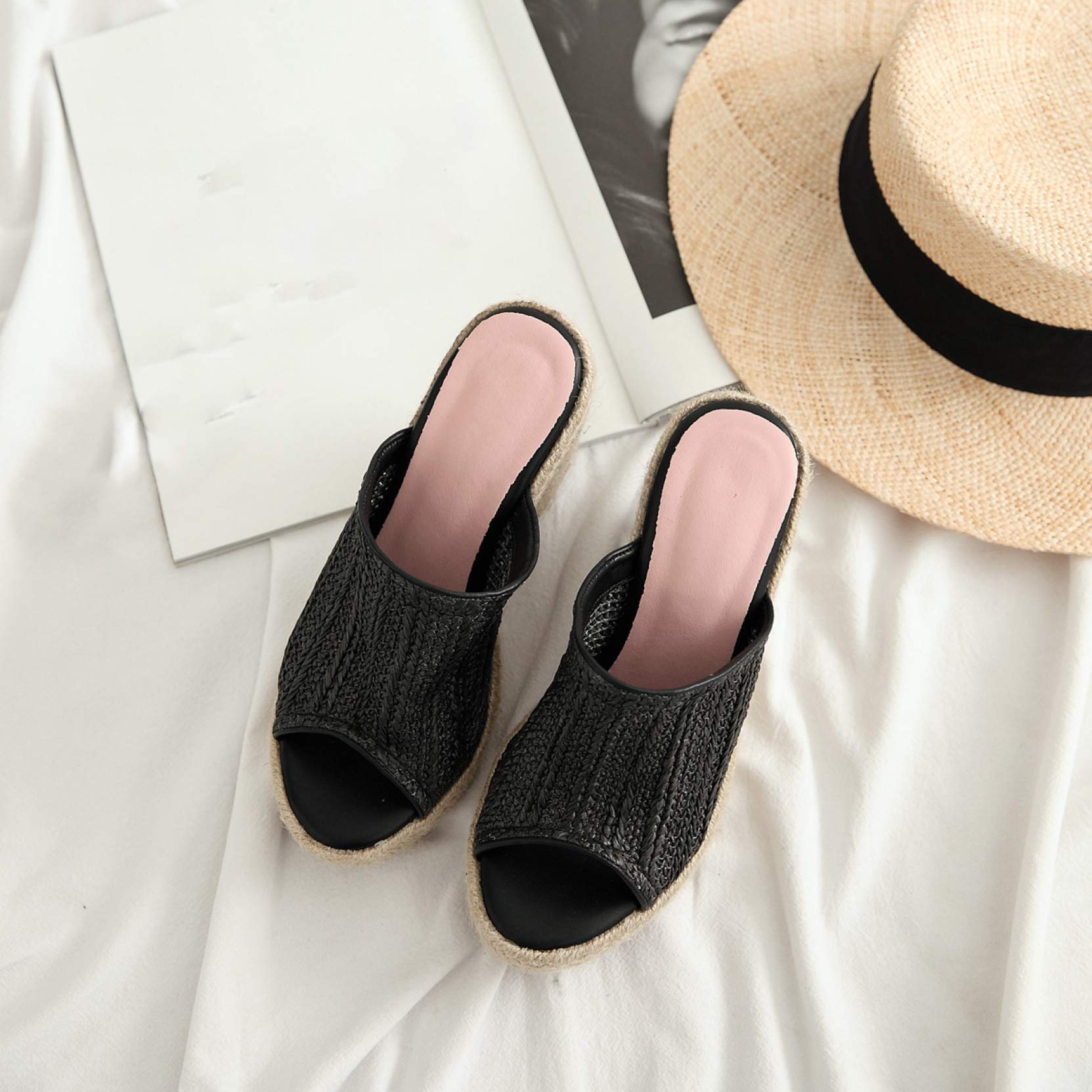Women's Platform Wedge Sandals - Slip On Open Toe Mules with Espadrille Sole - Comfortable High Heel Slides for Summer, Beach, and Casual Outings