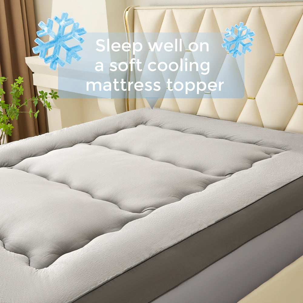 MAXYOYO Extra Thick Cooling Mattress Topper - 8-21 Inch Deep Pocket Queen Size - Breathable Grey Memory Foam Bed Topper for Hot Sleepers - Perfect for Summer Nights & Guest Rooms