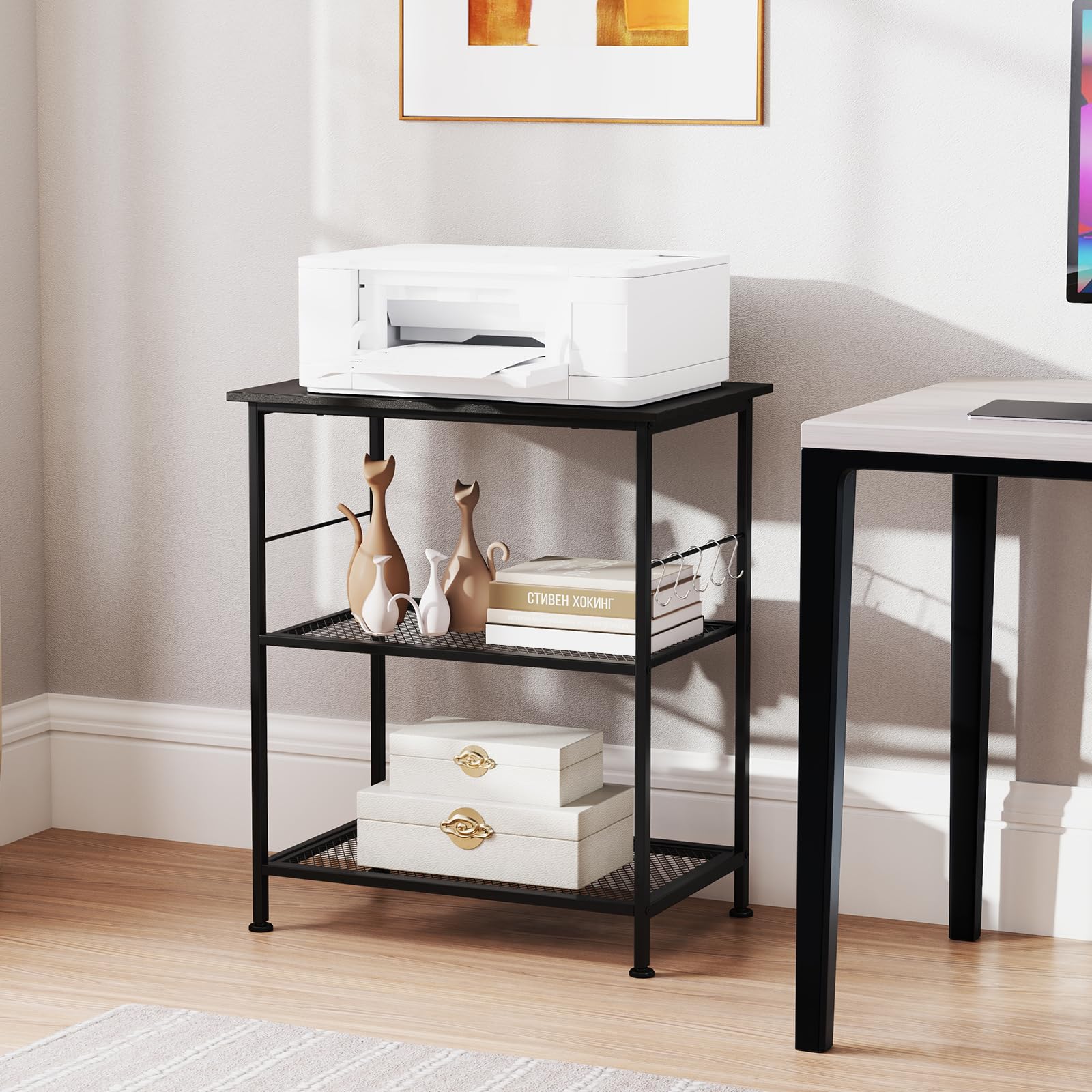 Giantex 3-Tier Rolling Kitchen Cart with Wooden Top - Industrial Style Microwave Stand, Storage Shelf & Mobile Serving Cart for Small Spaces - Perfect for Bakeries, Kitchens & Dorm Rooms (Black)