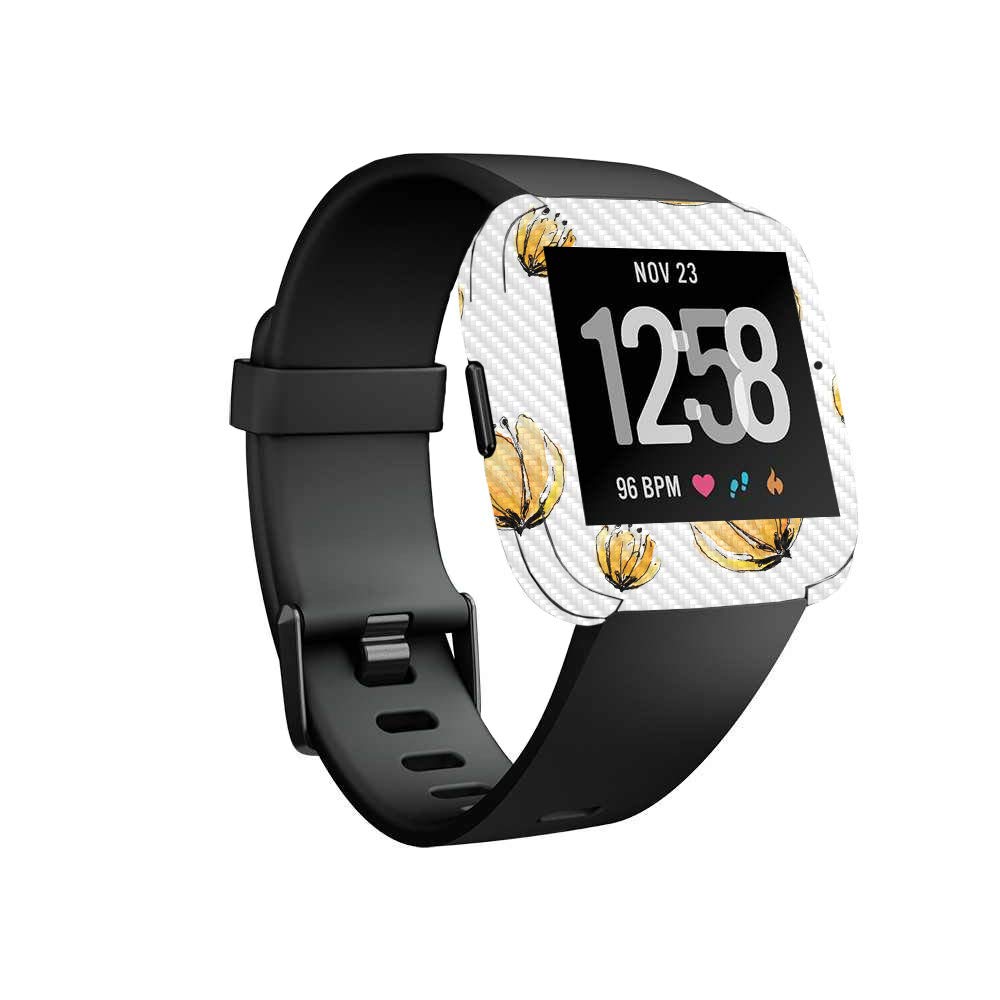 MightySkins Carbon Fiber Skin for Fitbit Versa - Yellow Poppy | Protective Durable Textured Cover | Easy to Apply & Remove | Made in USA | Perfect for Gym, Work & Daily Wear