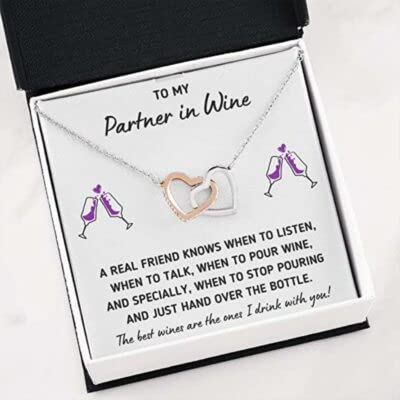 Personalized Wine Lover Necklace - Custom Engraved Heart Diamond Pendant with Message Card & Gift Box | Romantic Anniversary Jewelry Gift for Wife, Girlfriend, Partner | Perfect for Valentine's Day, Birthday, Wedding Anniversary Celebration