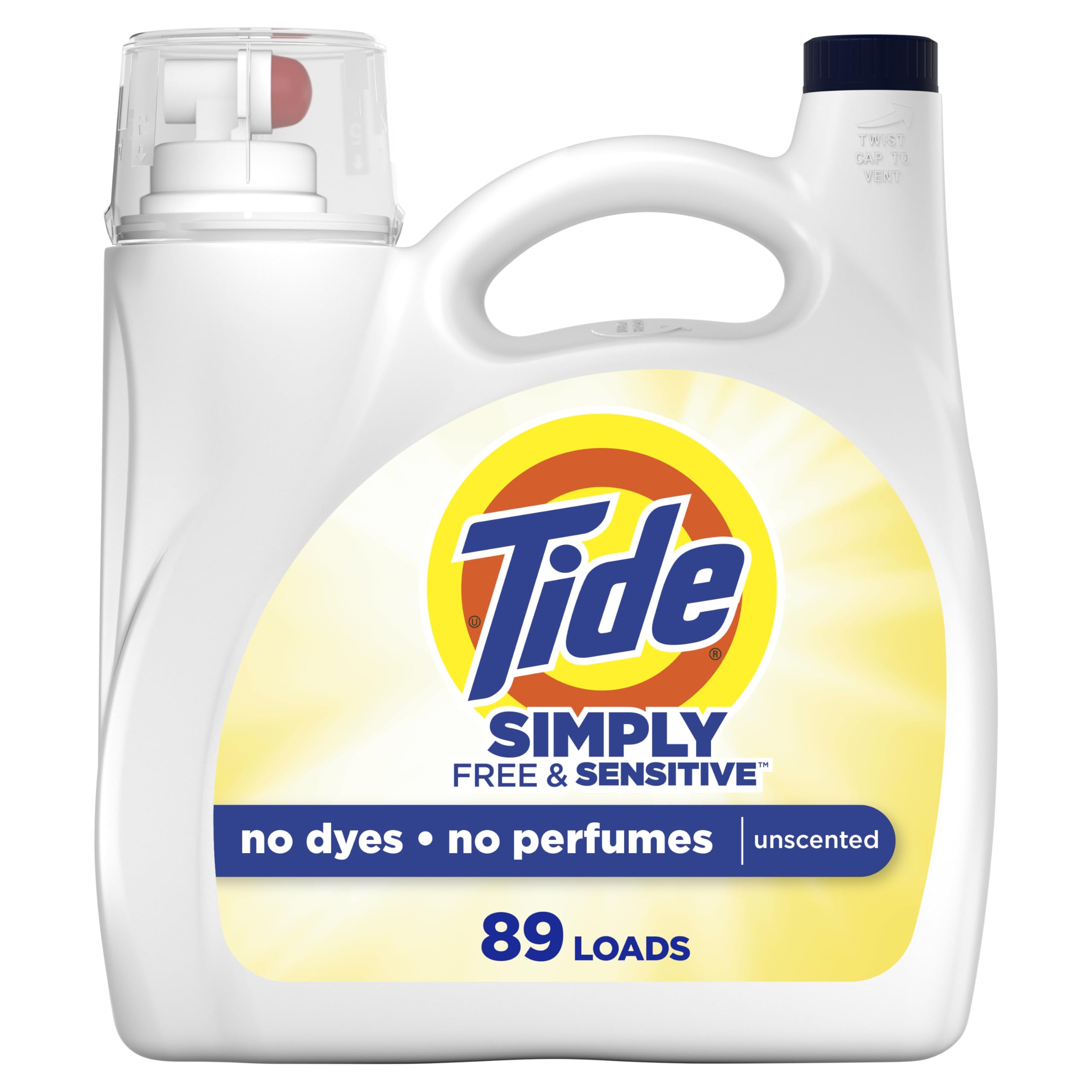 Tide Simply Free & Sensitive Liquid Laundry Detergent - 89 Loads, 117 oz - Hypoallergenic & Dye-Free for Sensitive Skin - Perfect for Babies, Kids & Allergy-Prone Families - Gentle Yet Effective Cleaning for Everyday Laundry