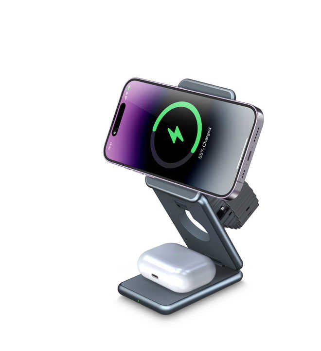 Moderno MagLink Pro 3-in-1 Foldable MagSafe Charging Stand for iPhone, Apple Watch & AirPods - Fast Wireless Charger for Home, Office & Travel