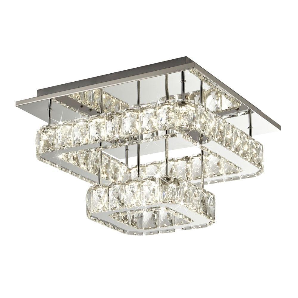 Clover LED 2-Tier Chrome & Crystal Flush Mount Ceiling Light Fixture - Elegant Lighting for Dining Room, Bedroom or Entryway