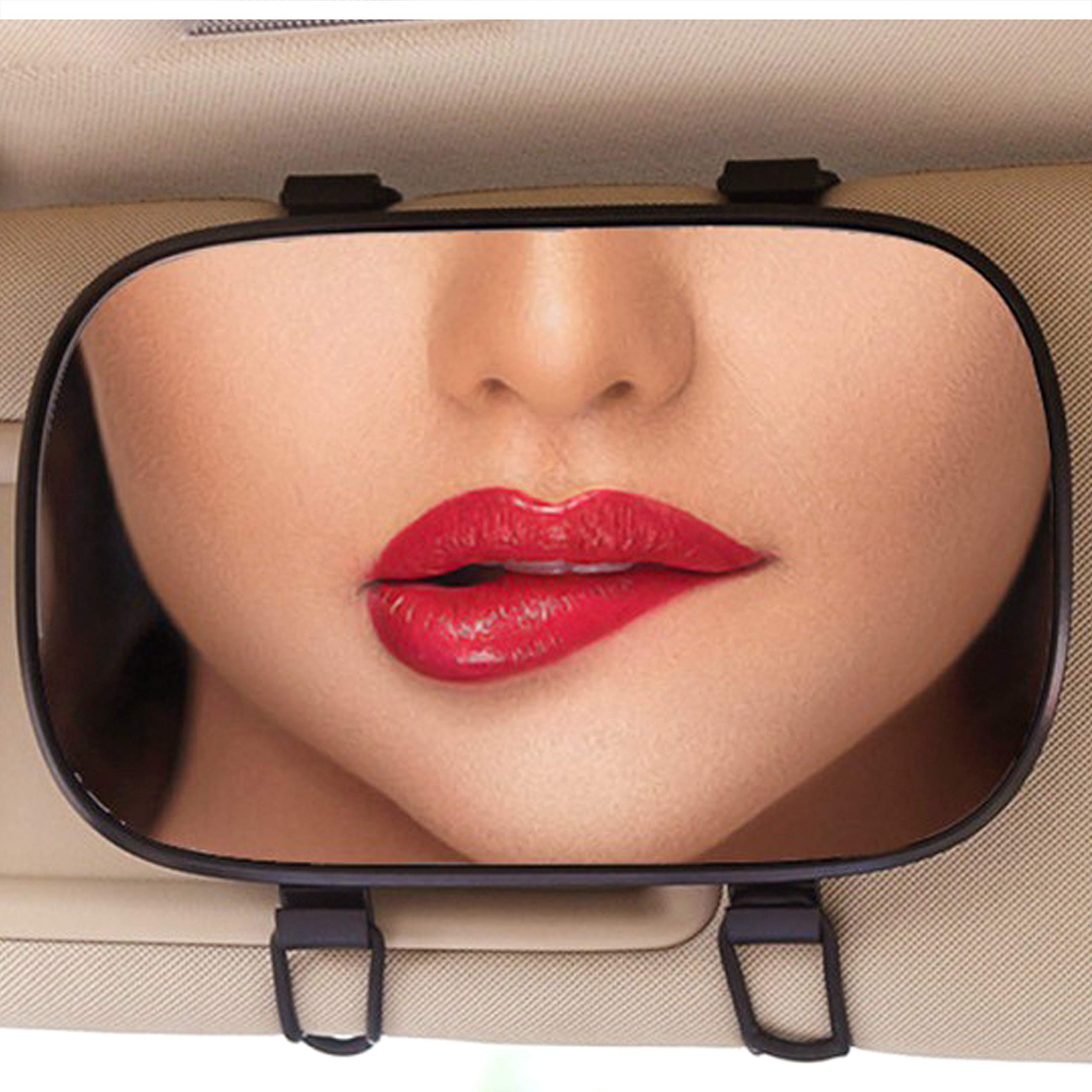 KEWAYO 6.7 Inch Car Visor Mirror - Adjustable Double Elastic Clip Universal Sun Visor Mirror for Cars, Trucks, SUVs & Vans | Perfect for Makeup, Shaving & Rear View Safety While Driving