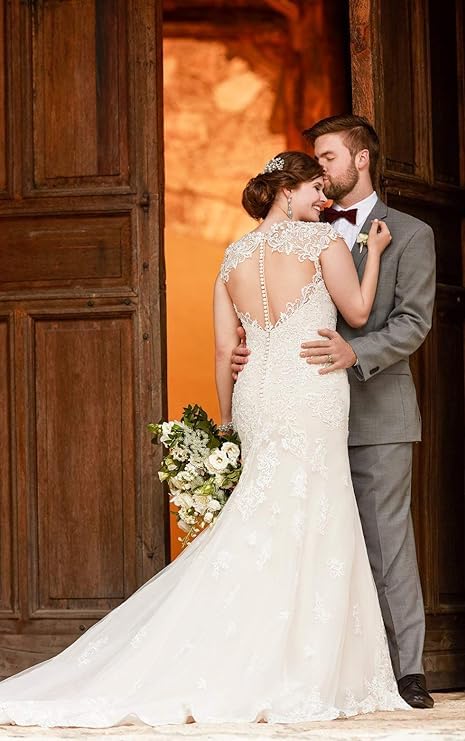 Floral Beaded Mermaid Wedding Dress 2024 - Elegant Lace Applique Bridal Gown for Women | Perfect for Beach Weddings, Evening Parties & Formal Events