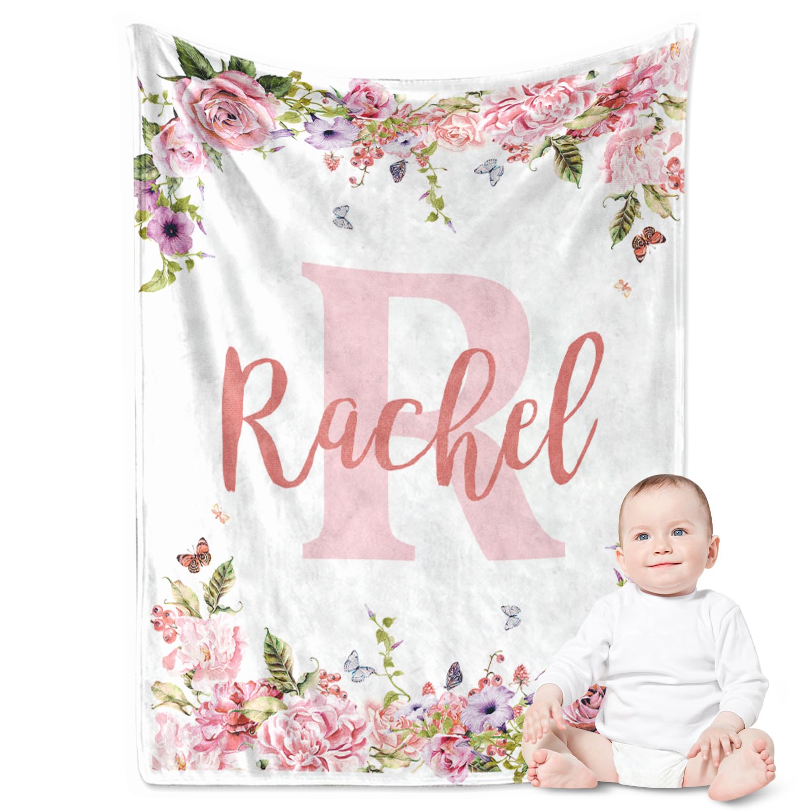 Personalized Yoke Style Baby Blankets for Girls & Boys - Custom Name Swaddle Blanket for Newborns, Toddlers & Kids - Perfect Baby Shower & Birthday Gift - Soft & Cozy for Nursery, Travel & Snuggling