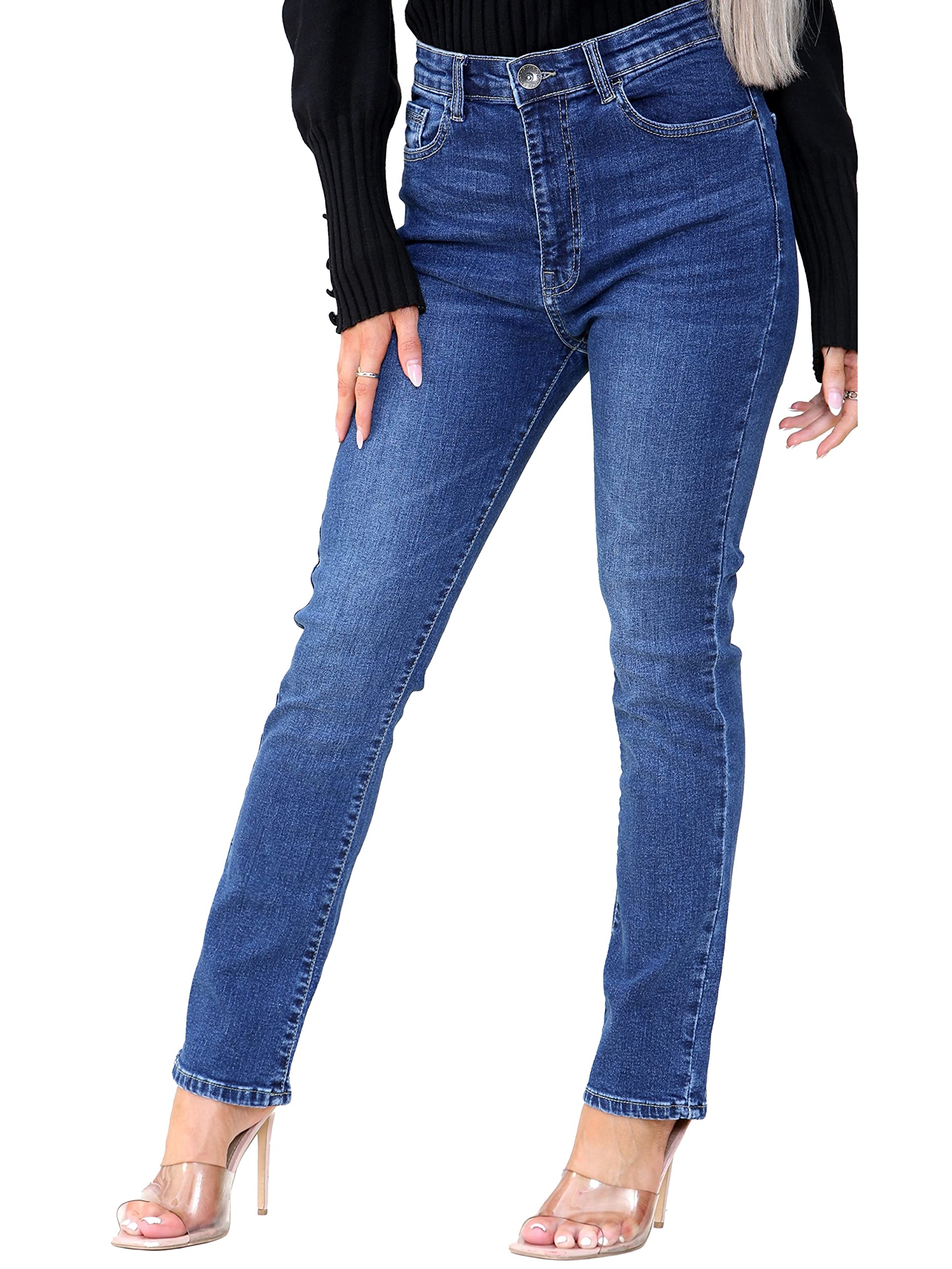 ENZO Women's Slim Straight Leg Jeans - Stretch Cotton Denim Pants for Casual Wear, Office & Everyday Outfits