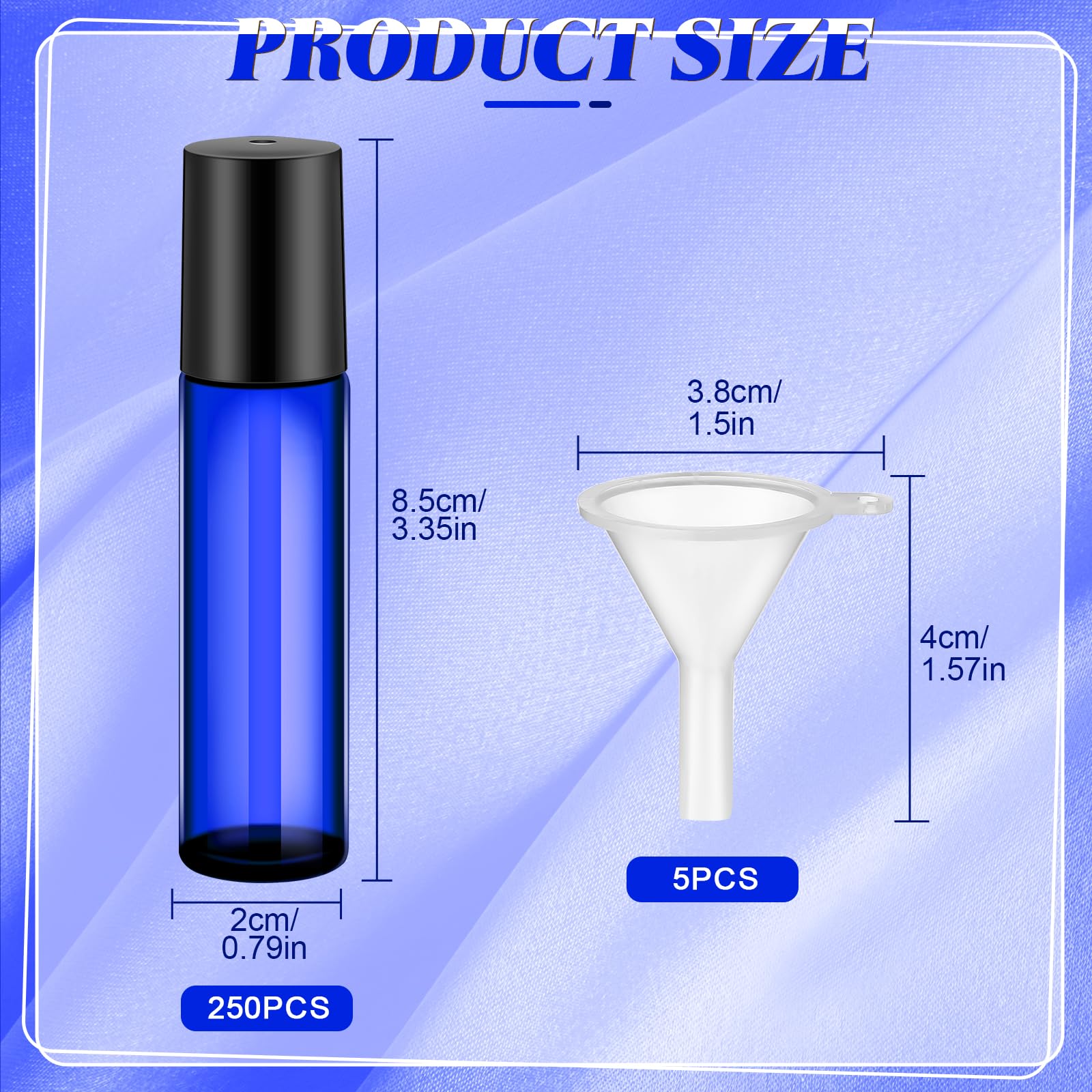 Sumind 250 Pcs 10ml Essential Oil Roller Bottles - Empty Glass Roll-On Bottles with Stainless Steel Balls, Leakproof Design, Includes 5 Funnels for DIY Perfume & Aromatherapy (Blue) - Perfect for Travel, Home Use & Gift Giving