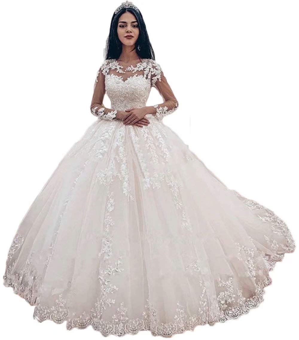 Elegant Long Sleeve Lace Wedding Dress for Bride - Ball Gown with Applique Details - Perfect for Church Ceremonies, Formal Weddings & Bridal Portraits