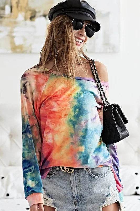 BiBi Tie Dye Soft Knit Jersey Top for Women - Comfortable Casual T-Shirt for Summer, Beach, and Everyday Wear