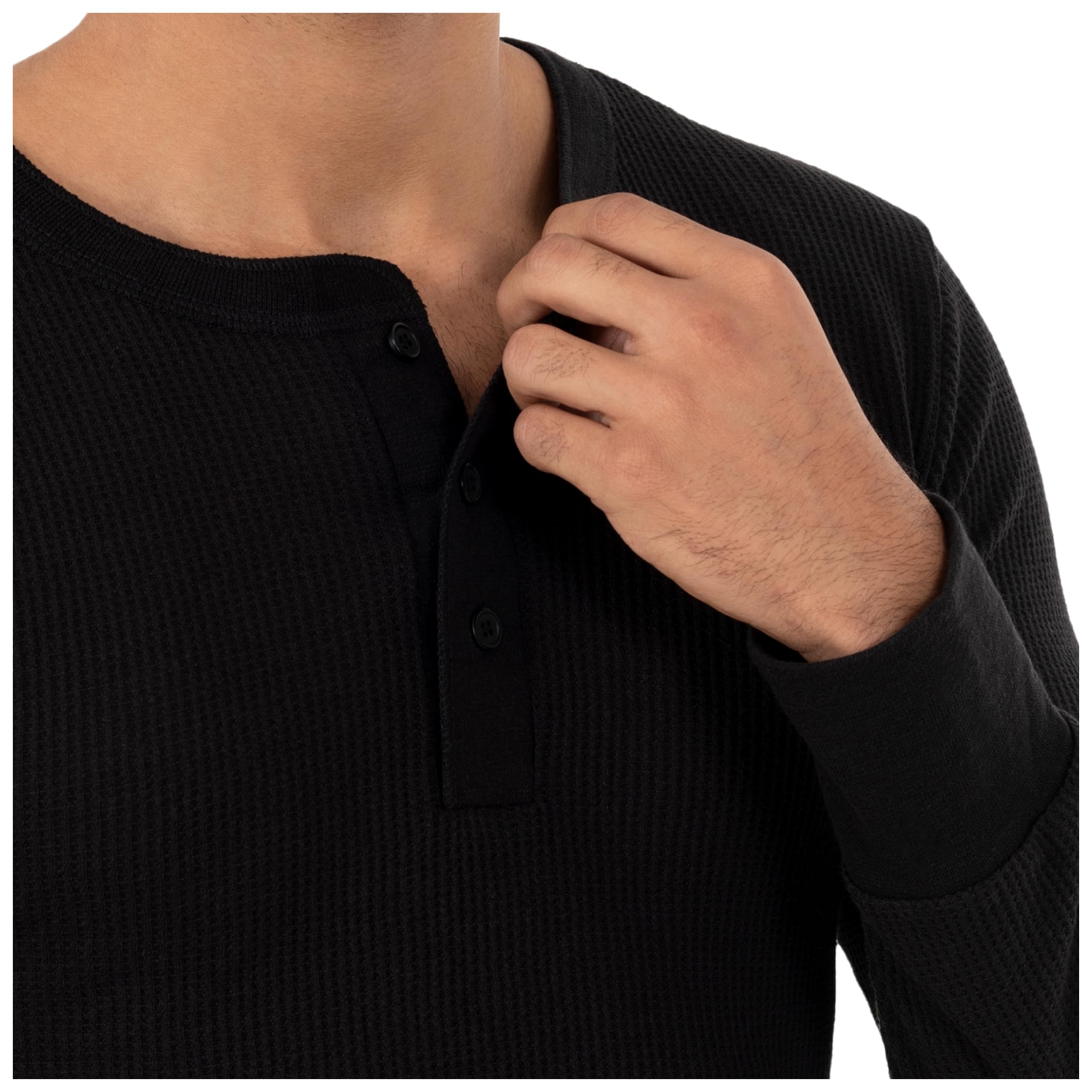 Fruit of the Loom Men's Recycled Waffle Thermal Underwear Henley Top - Eco-Friendly Warm Base Layer for Winter, Camping & Outdoor Activities