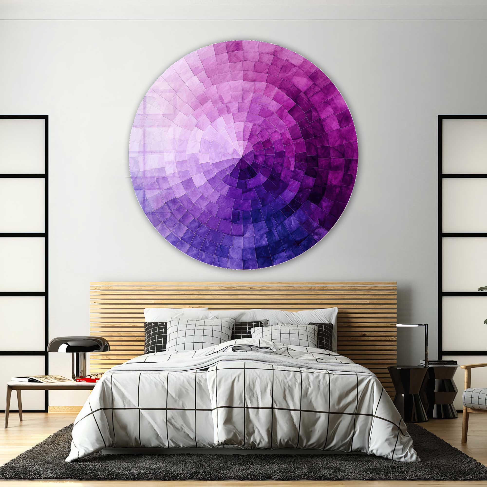 Violet Vortex Rounded Glass Wall Art - Modern Abstract Decor for Living Room, Bedroom & Office - Perfect for Home & Office Decor