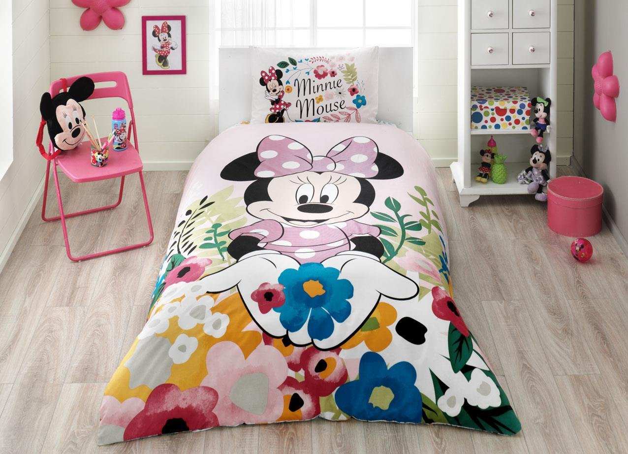 Disney Minnie Mouse Glitter Duvet Cover Set - 100% Cotton Reinforced Fabric, Single Size 3-Piece Bedding Set for Kids & Teens | Perfect for Disney Themed Bedrooms, Sleepovers & Gift Giving
