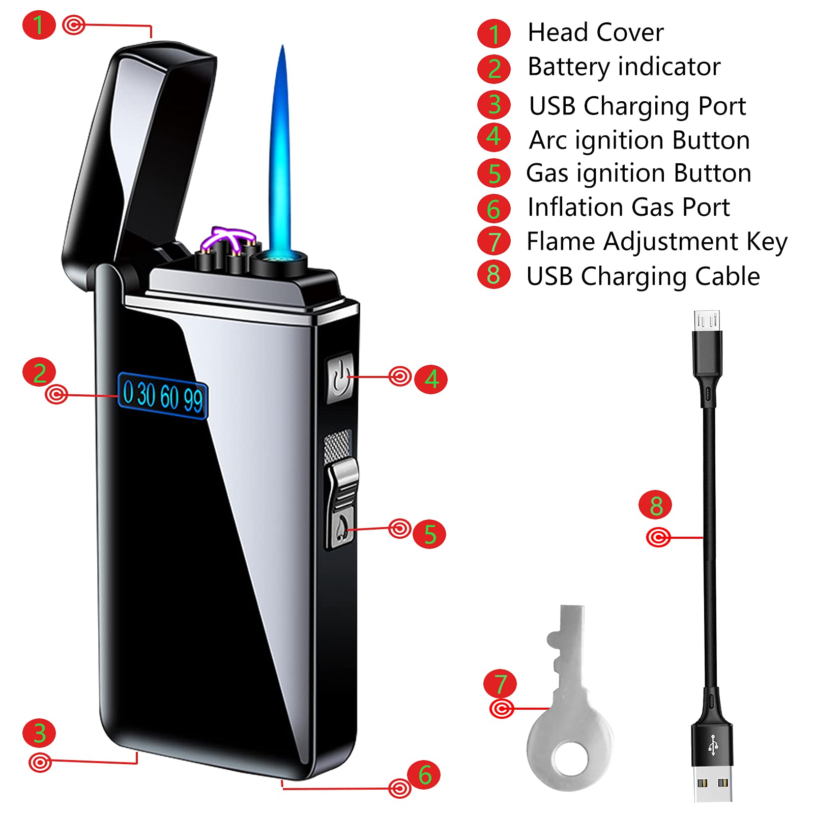 USB Rechargeable Windproof Arc Lighter - Smart Electric Lighter for Cigarettes, Camping & Gifts (Black)