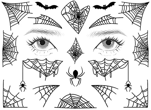 Realistic Spider Face Tattoos - 6-Sheet Spider Web Mask & 3-Sheet Fake Face Spiders Temporary Tattoo Stickers for Halloween, Cosplay, Prank - Perfect for Women, Girls & Kids Costume Makeup