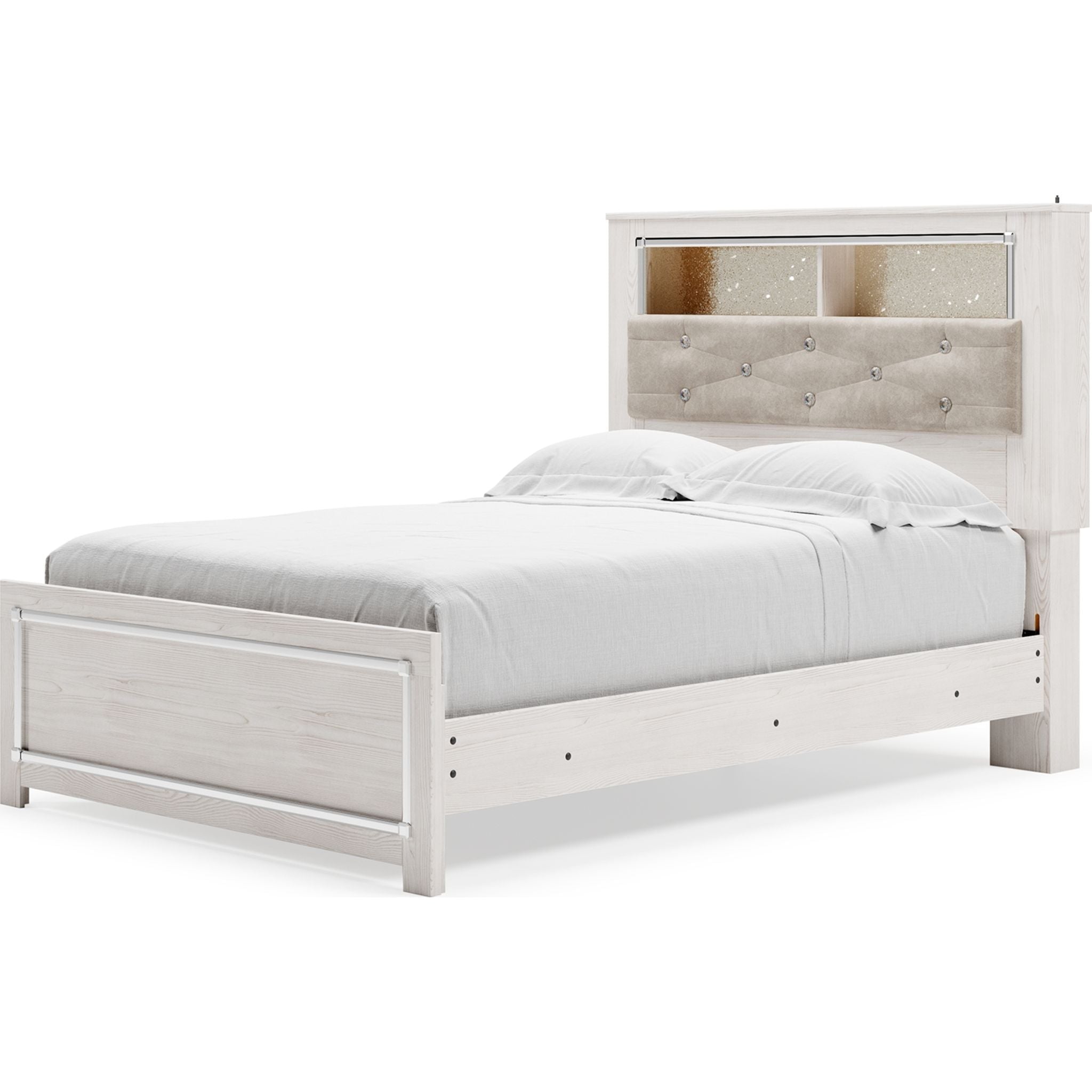Altyra Full Bookcase Bed in White - Stylish Storage Bed with Built-in Shelves for Bedroom Organization