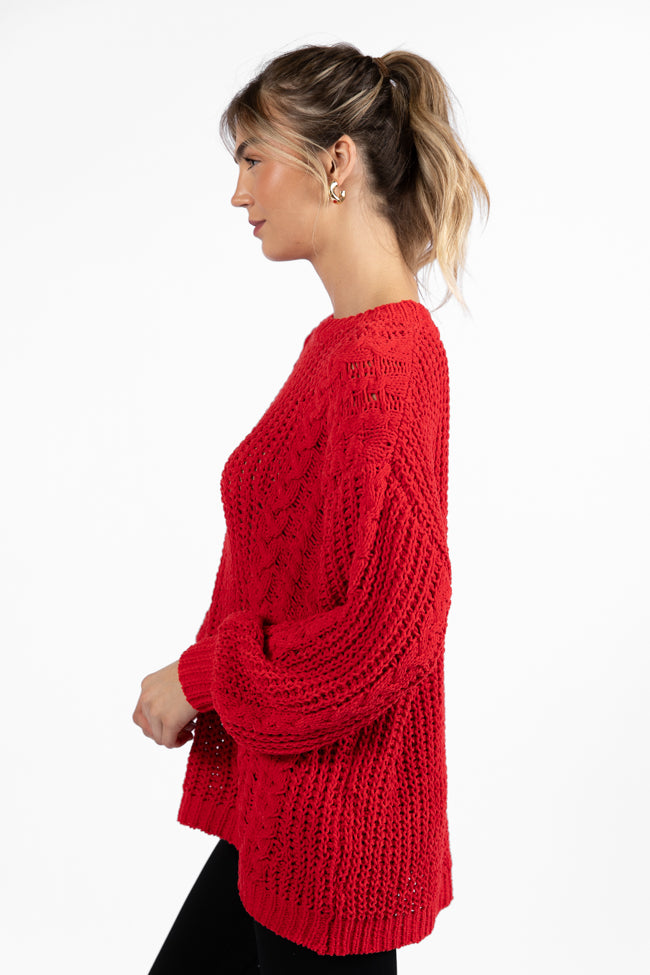 Wide Open Spaces Red Chenille Cable Knit Oversized Sweater - Cozy Winter Pullover for Women | Perfect for Casual Outings, Holiday Gatherings & Cold Weather Fashion