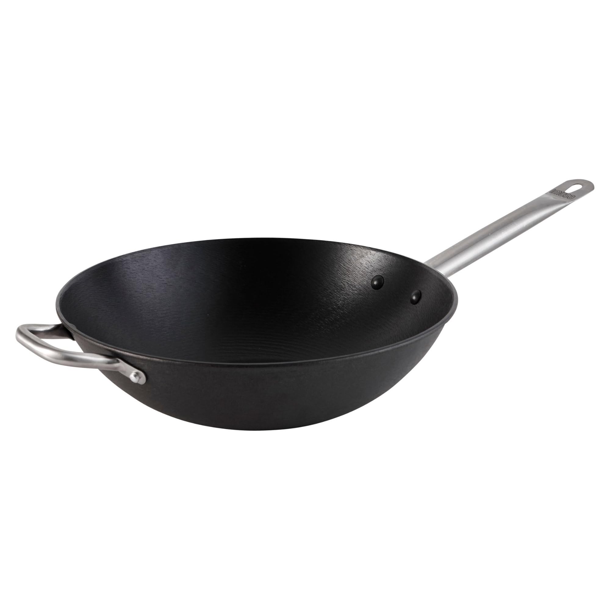 Imusa LCI-19008 USA 14-Inch Pre-Seasoned Cast Iron Wok with Non-Stick Surface & Stainless Steel Handles - Perfect for Stir-Frying, Deep Frying & Asian Cooking - Black