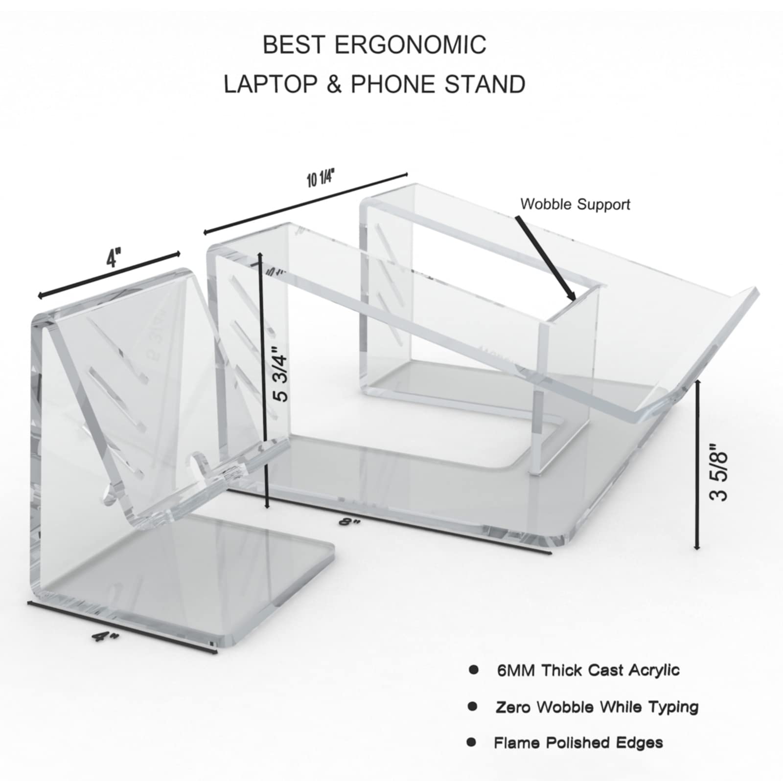 **Acrylic Laptop Stand with Phone Holder - Portable & Ergonomic Laptop Riser for 10-17 Inch Laptops - Made in USA (LS-Clear) - Perfect for Home Office, Workstation & Travel Use**