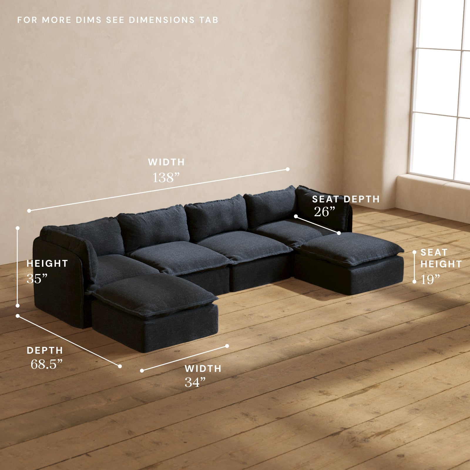 Modular Performance 4-Seater U-Shaped Sectional Sofa in Indigo Blue | Premium Fabric Blend | Perfect for Living Room, Family Room & Home Theater