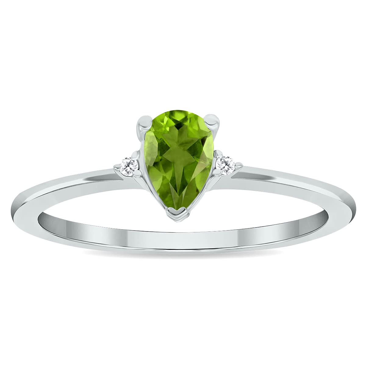 10K White Gold Women's Peridot and Diamond Classic Wedding Band Ring - Elegant Jewelry for Engagement, Anniversary & Special Occasions