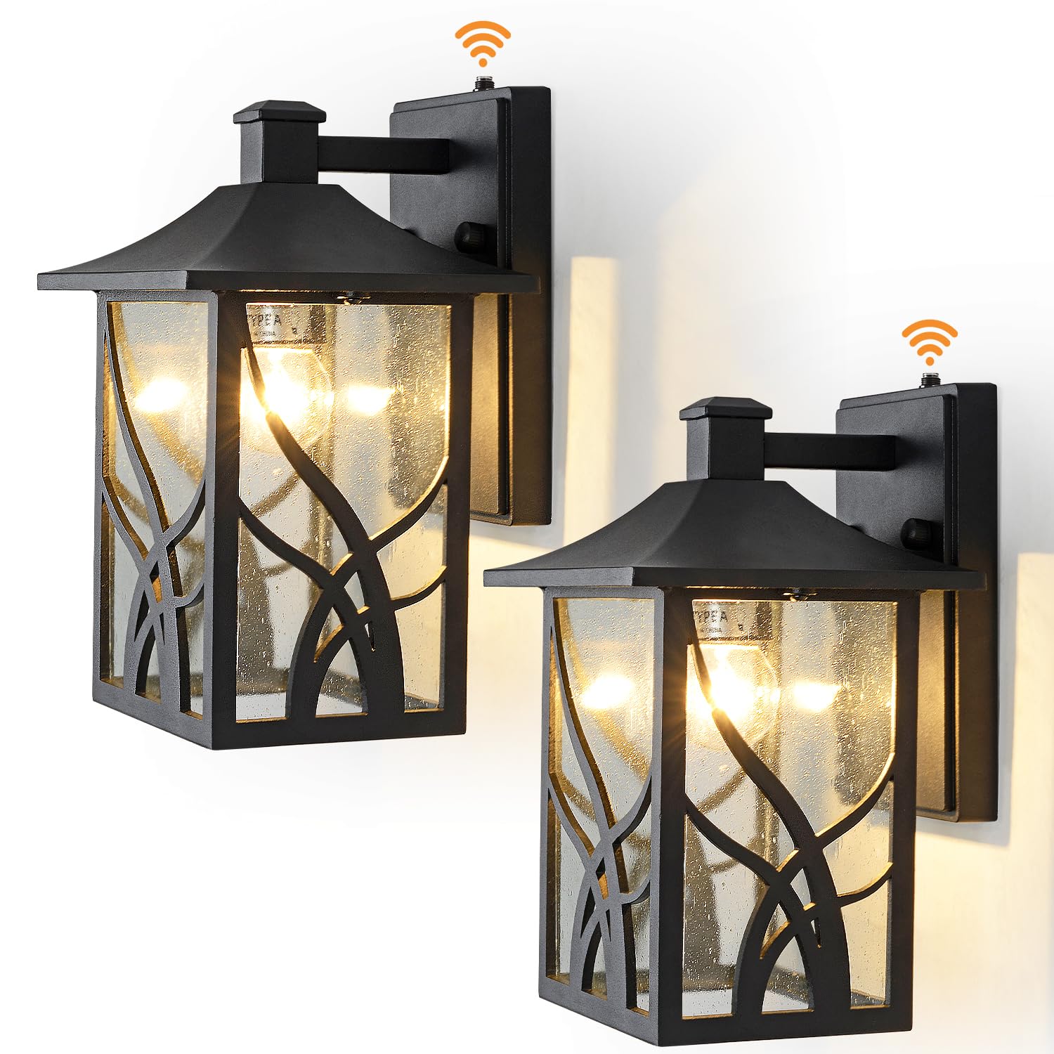 2 Pack Dusk to Dawn Outdoor Porch Lights - Black Exterior Wall Light Fixtures with Photocell Sensor & Clear Seeded Glass - Weatherproof Carriage Lights for House, Patio, Garage, Yard (Perfect for Entryways, Driveways & Outdoor Security Lighting)
