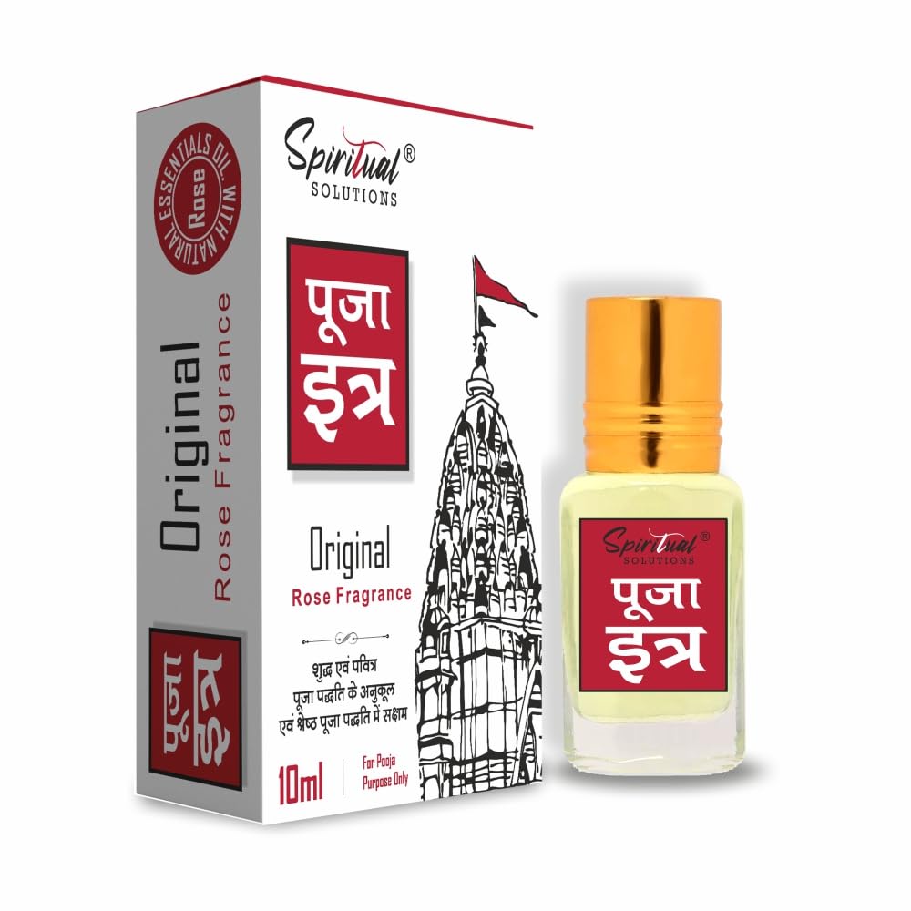 SPIRITUAL SOLUTIONS Pooja Itra Rose 10ml | Premium Natural Fragrance Oil for Home Temple & Meditation | Pure Rose Scent for Worship, Pooja Rituals & Spiritual Relaxation | Perfect for Daily Prayer, Yoga & Aromatherapy