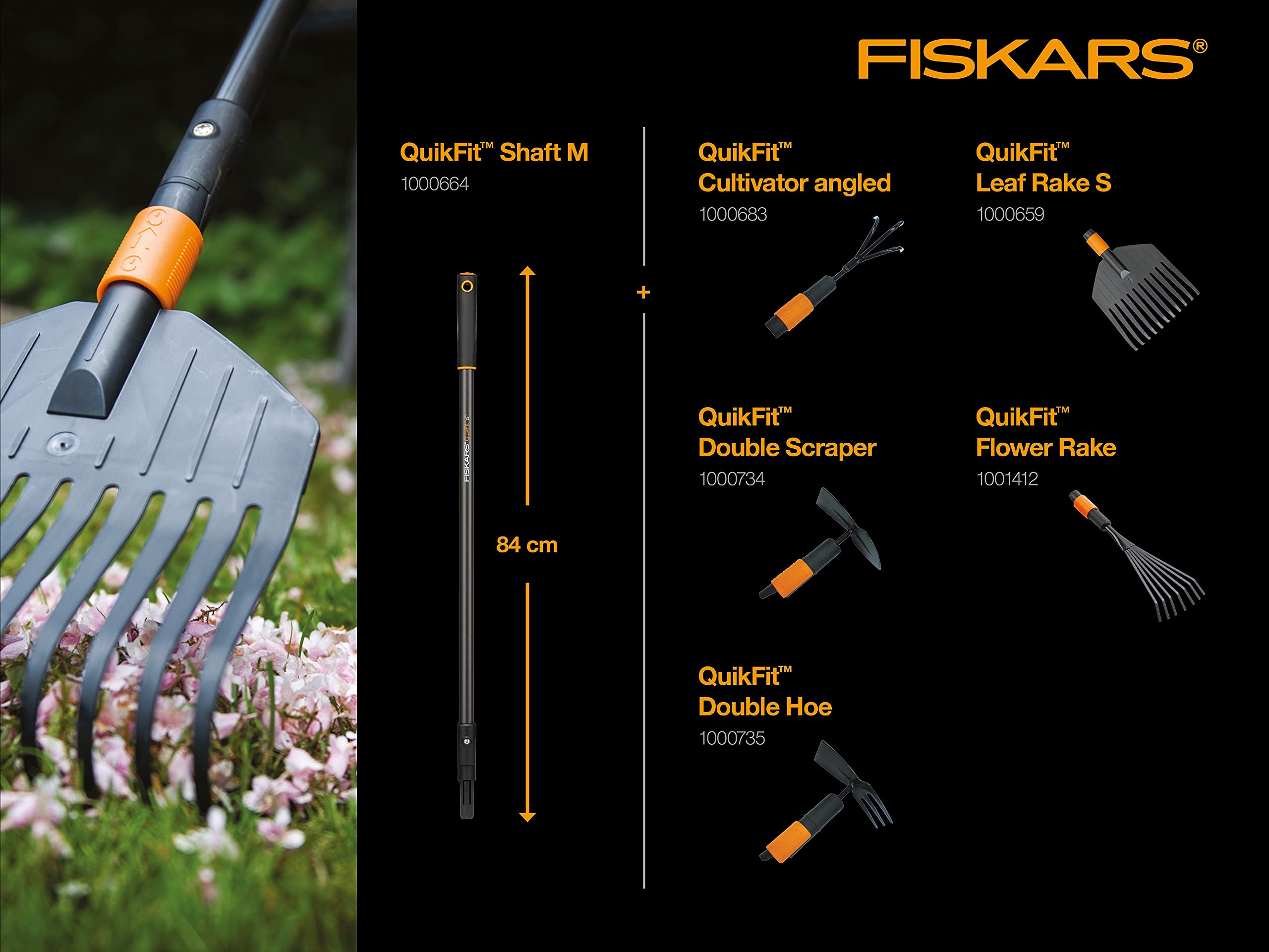 Fiskars QuikFit Double Scraper Hoe - 18.5 cm Steel Garden Tool Head with Black/Orange Handle (Model 1000734) - Ideal for Weeding, Cultivating & Soil Preparation in Home Gardens & Farms