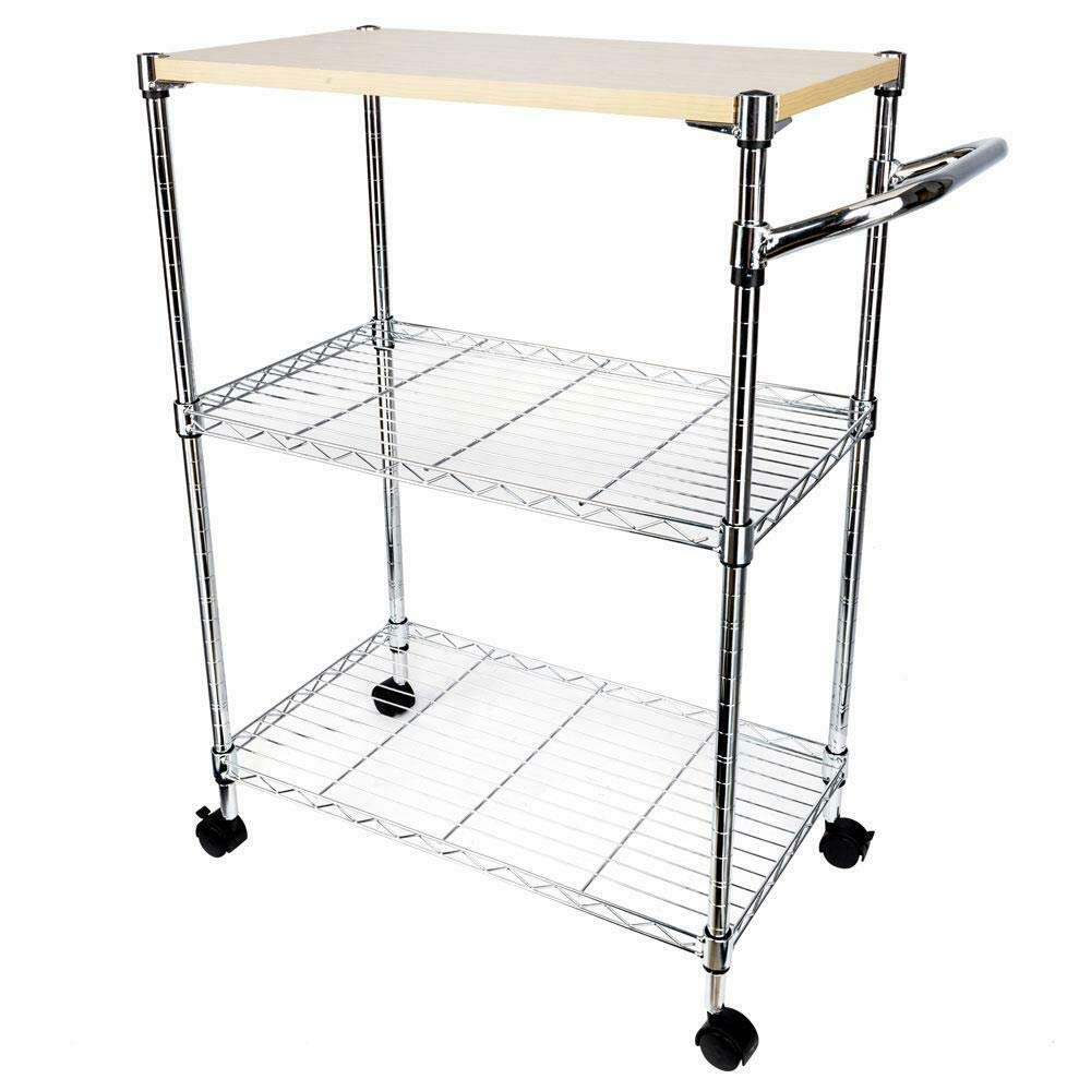 3-Tier Steel Rolling Kitchen Cart with Wheels - Compact Kitchen Island Storage Organizer for Small Spaces, Perfect for Pantry, Dining Room & Mobile Serving Cart