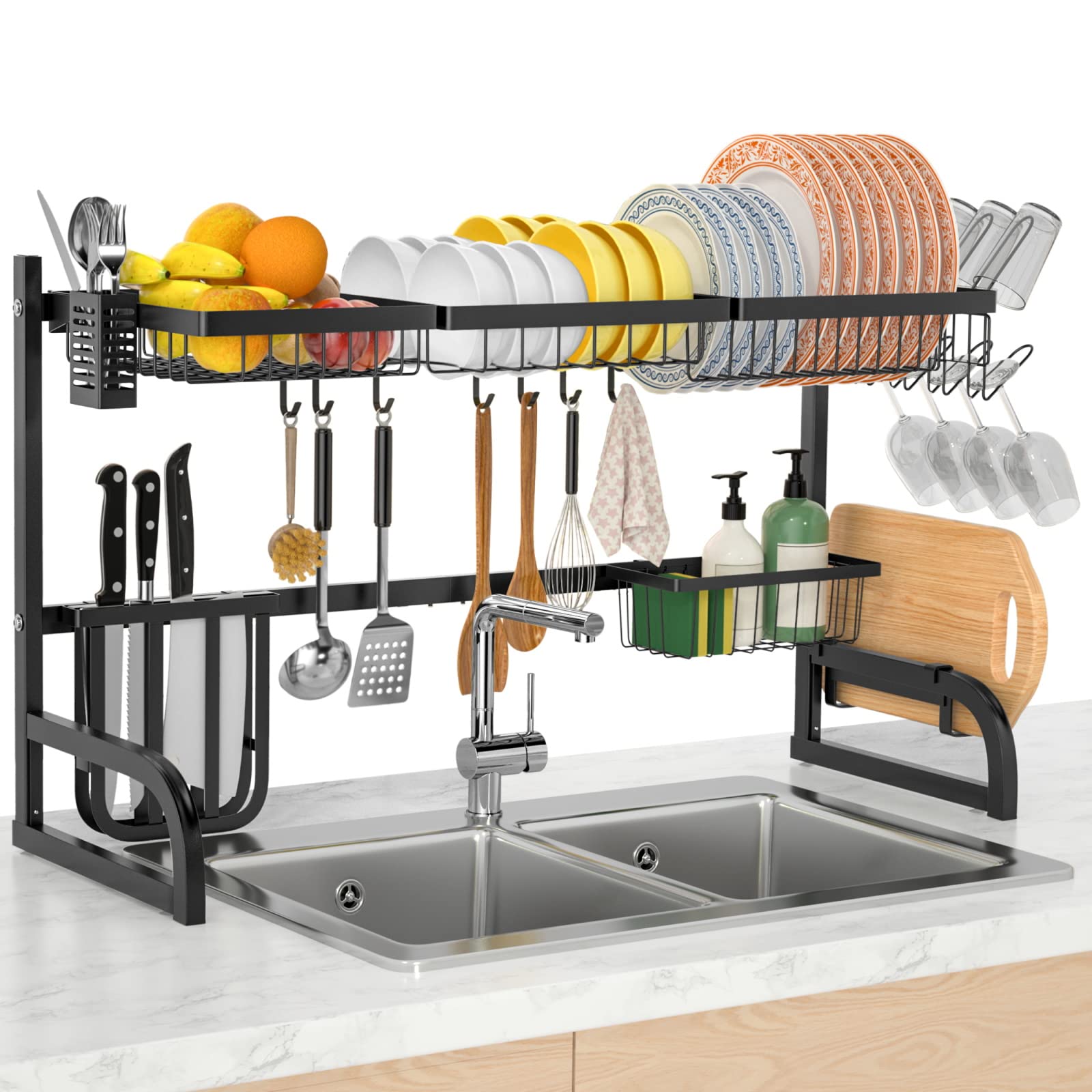 2-Tier Adjustable Over The Sink Dish Drying Rack (33.5