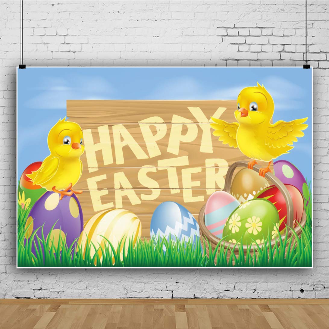 7x5ft Happy Easter Backdrop - Spring Bunny Party Photography Background with Easter Eggs, Wood Texture & Green Grass - Perfect for Easter Celebrations, Child/Adult Portraits & Photo Studio Props | Ideal for Easter Parties, Family Photos & Holiday Decorations