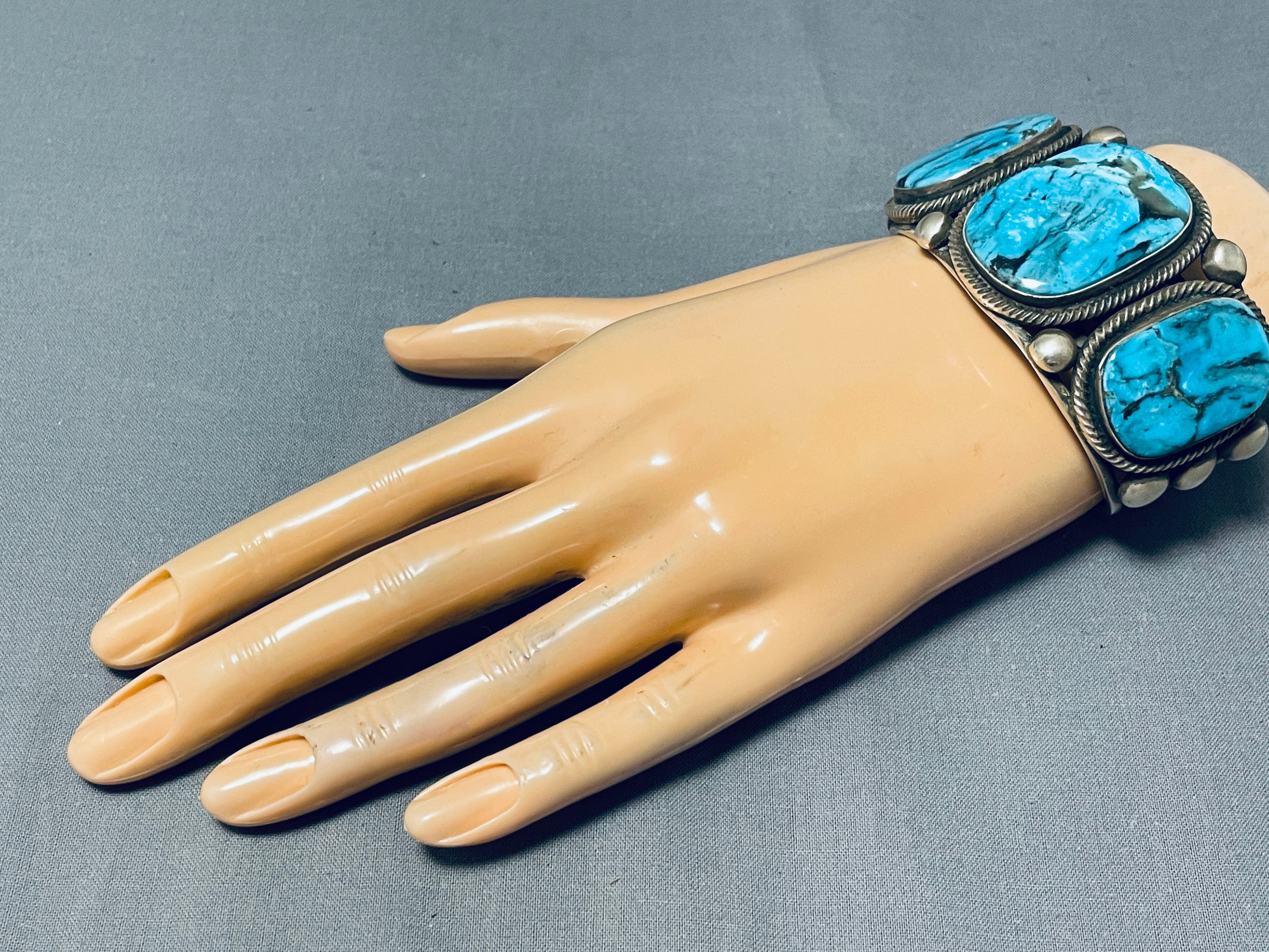 111 Gram Navajo Sterling Silver Turquoise Bracelet by Rick Martinez - Handmade Native American Jewelry for Women, Perfect for Boho Style & Special Occasions