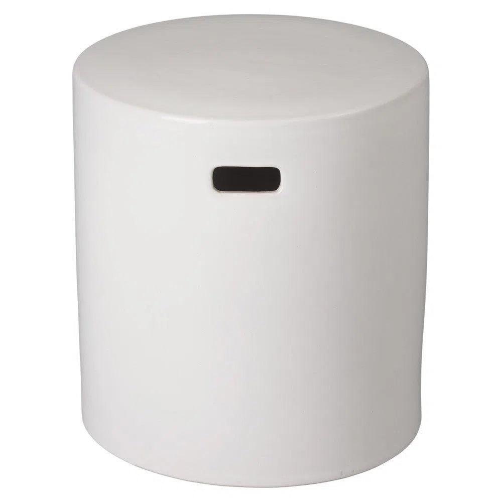 18 Inch Round White Ceramic Outdoor Garden Stool - Weatherproof Patio Side Table, Decorative Plant Stand for Porch, Poolside & Backyard Decor