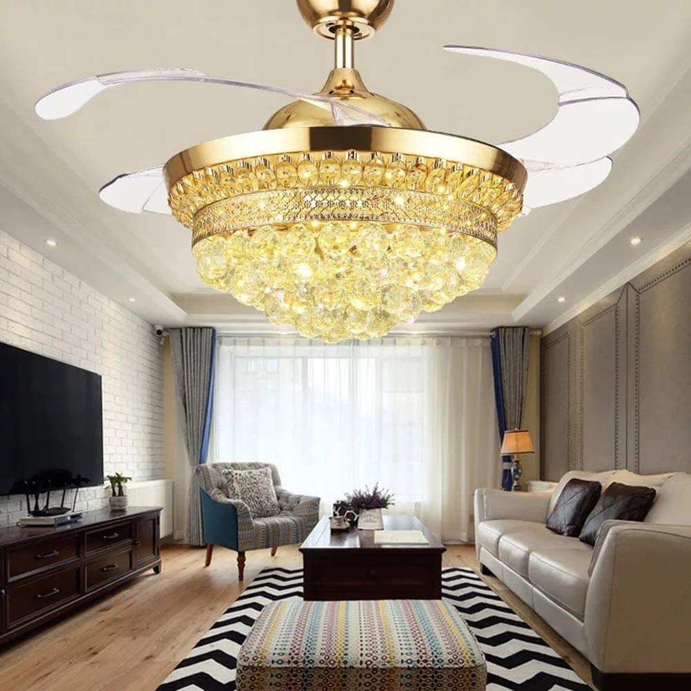 Modern Crystal Ceiling Fan with Light & Remote Control - 42