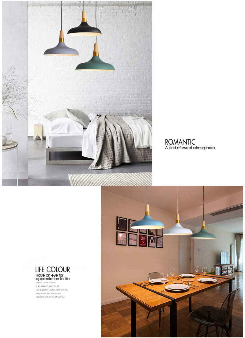 Dimmable Modern Pendant Light with Juno Track System - Macaron Green Lampshade, J-Type Track Light with Wooden Handle | Customizable 3-Light 1ft Fixture for Kitchen Island, Dining Room & Living Room Lighting