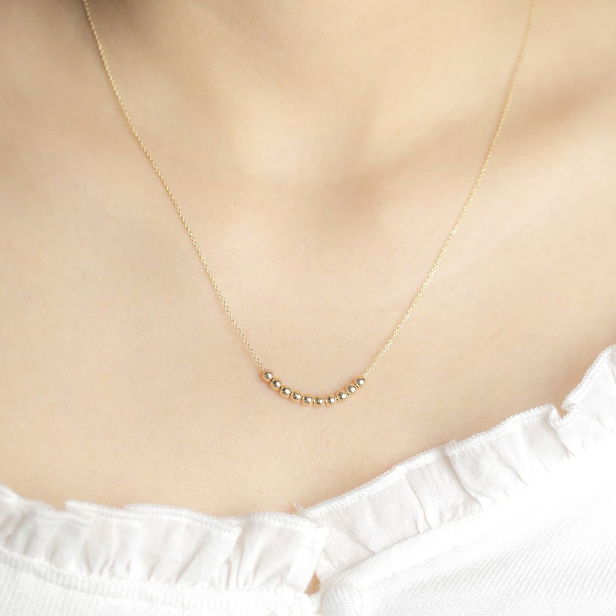 14K Solid Yellow Gold Sliding Bead Necklace - Adjustable Chain for Layering, Gift Giving & Everyday Elegance