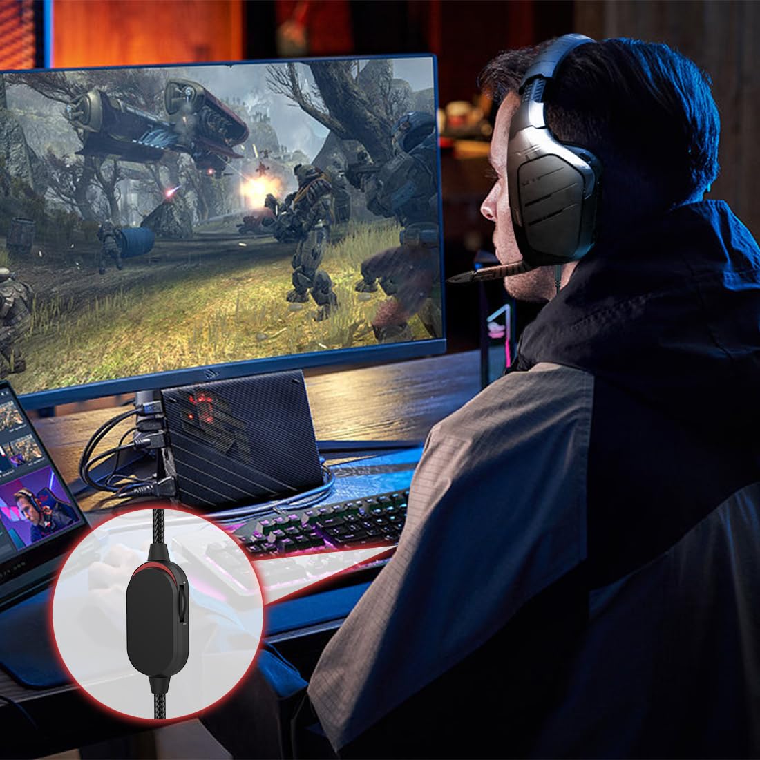 AW920H Detachable Gaming Headset Cable - Compatible with Alienware AW720H/AW310H/AW510H/988 Headsets - Nylon Braided Wire with Inline Mute & Volume Control (5.5ft) - Perfect for PC Gaming, Streaming, and Online Meetings