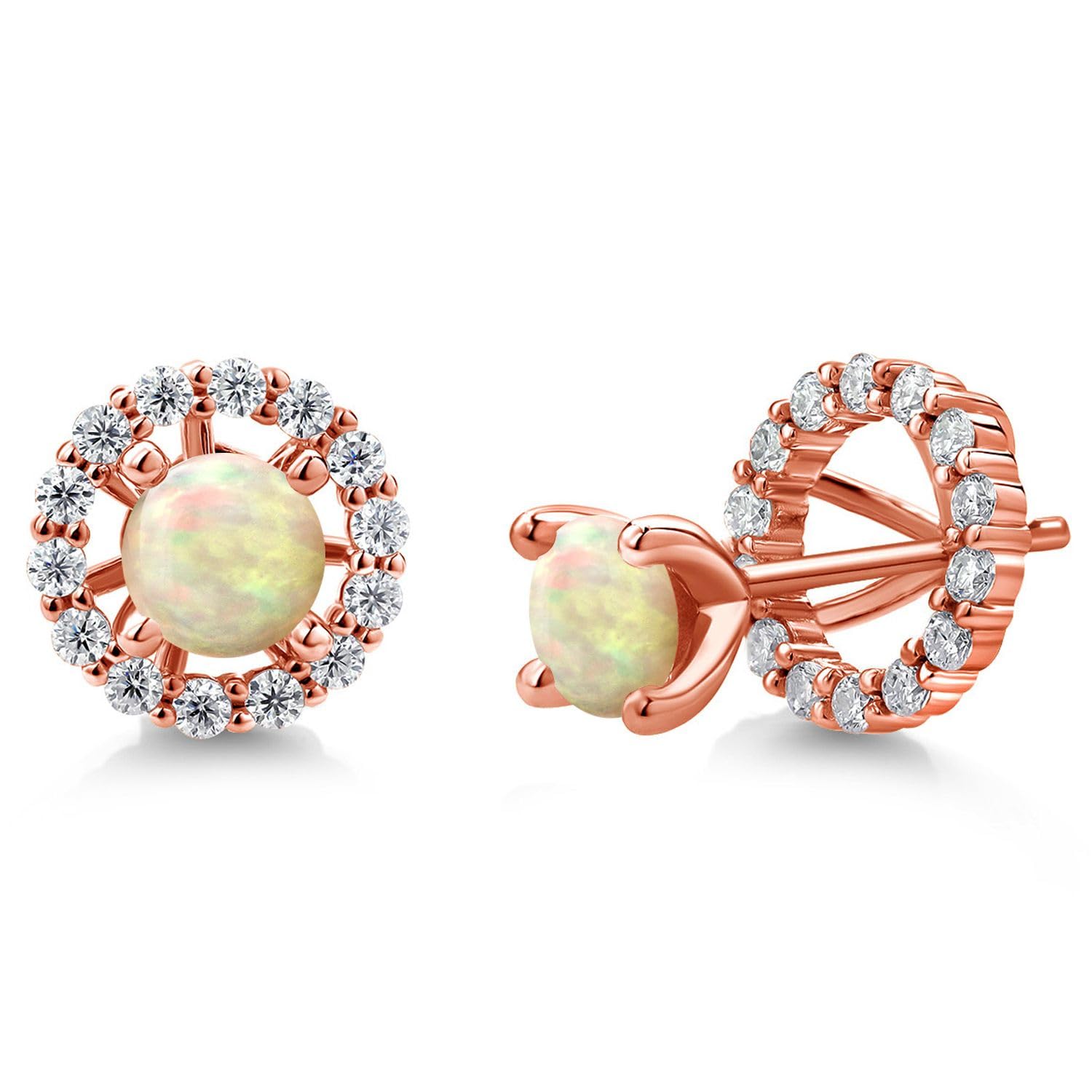 18K Rose Gold Plated Silver Gemstone & White Moissanite Birthstone Earrings for Women | 5MM Round Stud Earrings with Removable Jackets | Perfect Gift for Birthday, Anniversary & Everyday Wear