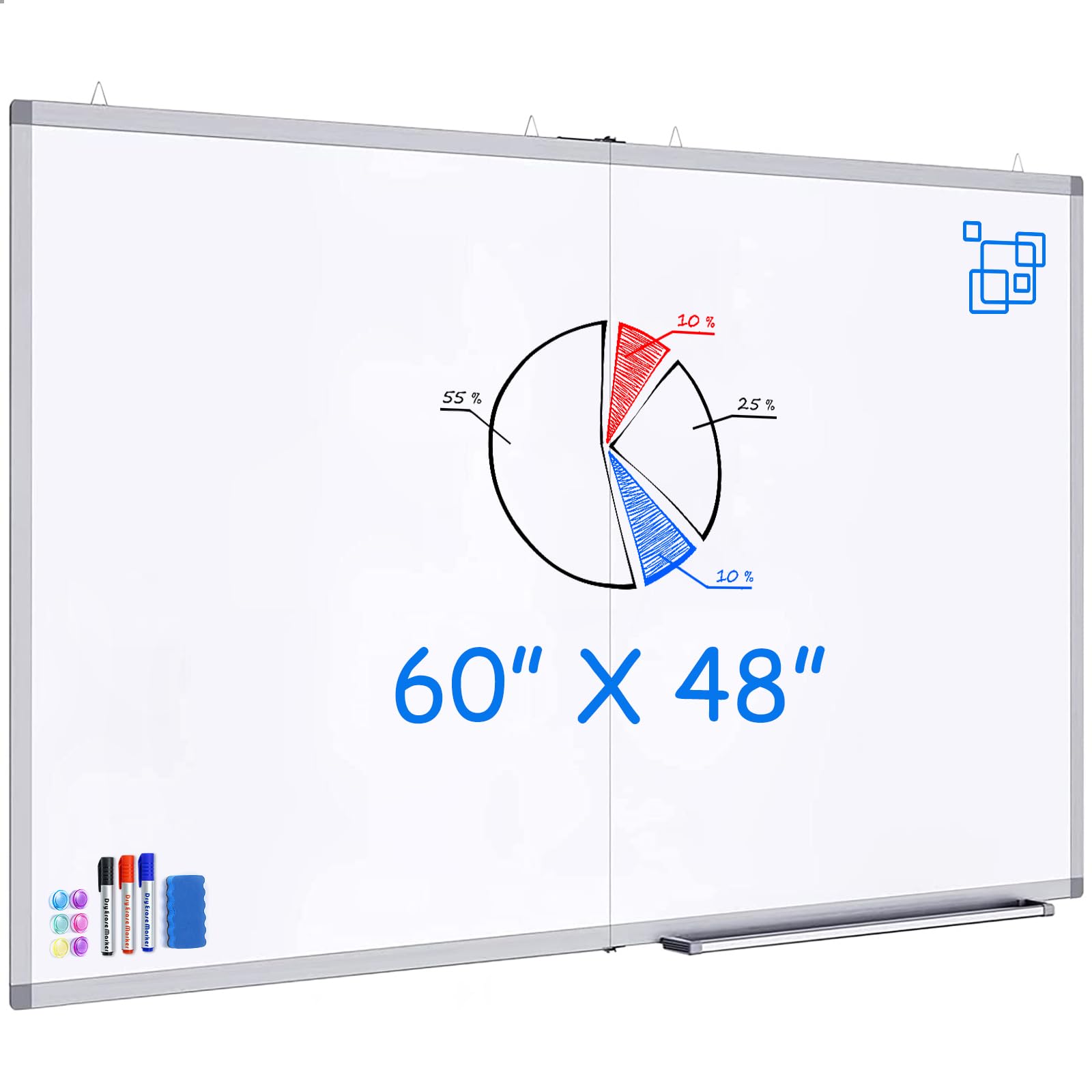 Maxtek 60x48 Inch Large Magnetic Whiteboard - Aluminum Dry Erase Board for Wall Mounting with Pen Tray | Perfect for School, Classroom, Office & Home | Presentation, Teaching, Meeting & Note-Taking Essential