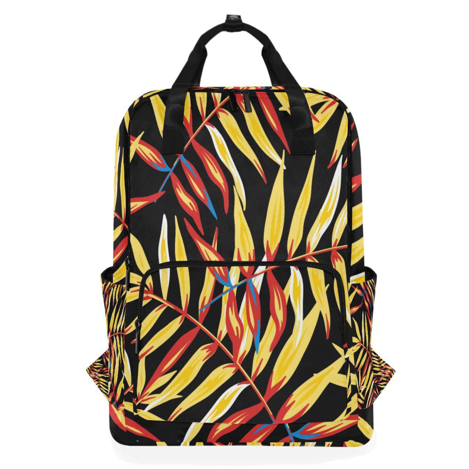 Acpiggto Laptop Backpack - Watercolor Tropical Palm Leaves Design, Lightweight Tote Shoulder Bag for Women & Men - Perfect for Travel, Hiking, Gym, Camping & Everyday Use | Summer Yellow & Red Hippie Style Daypack