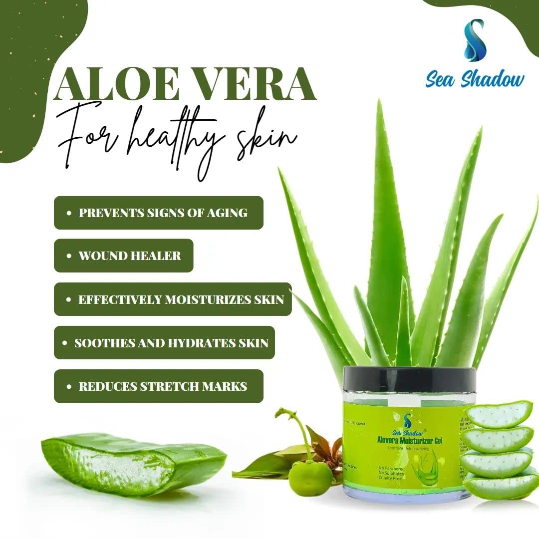 SEA SHADOW Pure Aloe Vera Gel for Face & Body - Hydrating, Moisturizing, Soothing Skin Care Treatment | 100ml Multipurpose Gel for Sunburn Relief, After Shave, Hair Mask & Dry Skin | Perfect for Daily Skincare Routine & Travel