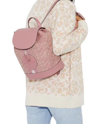 Coach Dempsey Drawstring Backpack - Signature Jacquard Fabric with Coach Patch & Striped Design - Perfect for School, Travel & Everyday Use