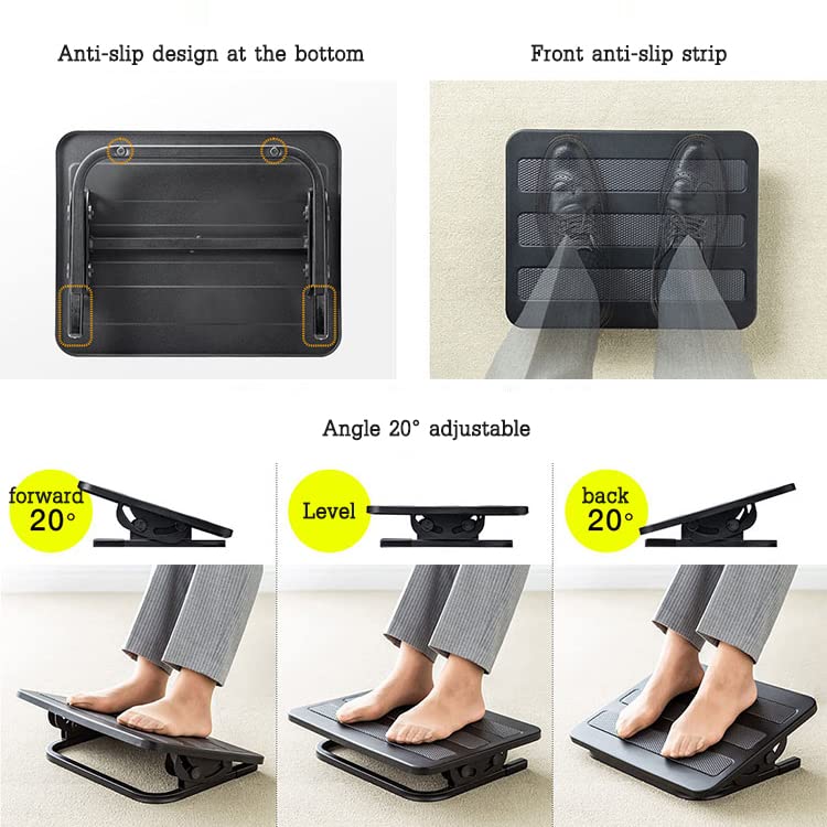 Ergonomic Adjustable Tilting Footrest for Office & Gaming Chairs - Non-Slip Under Desk Foot Rest with Large Platform - Black (Perfect for Home Office, Workstations & Long Computer Sessions)