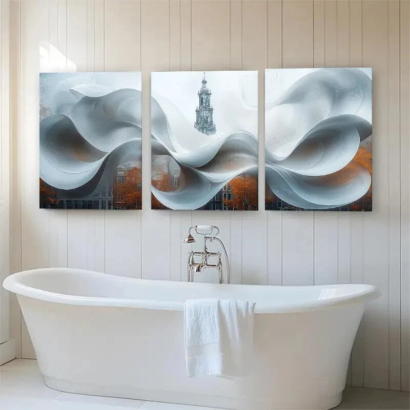 3-Piece Abstract Cityscape White Curves Wall Art Set - Framed Canvas 60x90cm (24x36in) - High Quality Print - 100% Australian Made - Ready to Hang - Perfect for Living Room, Bedroom & Office Decor