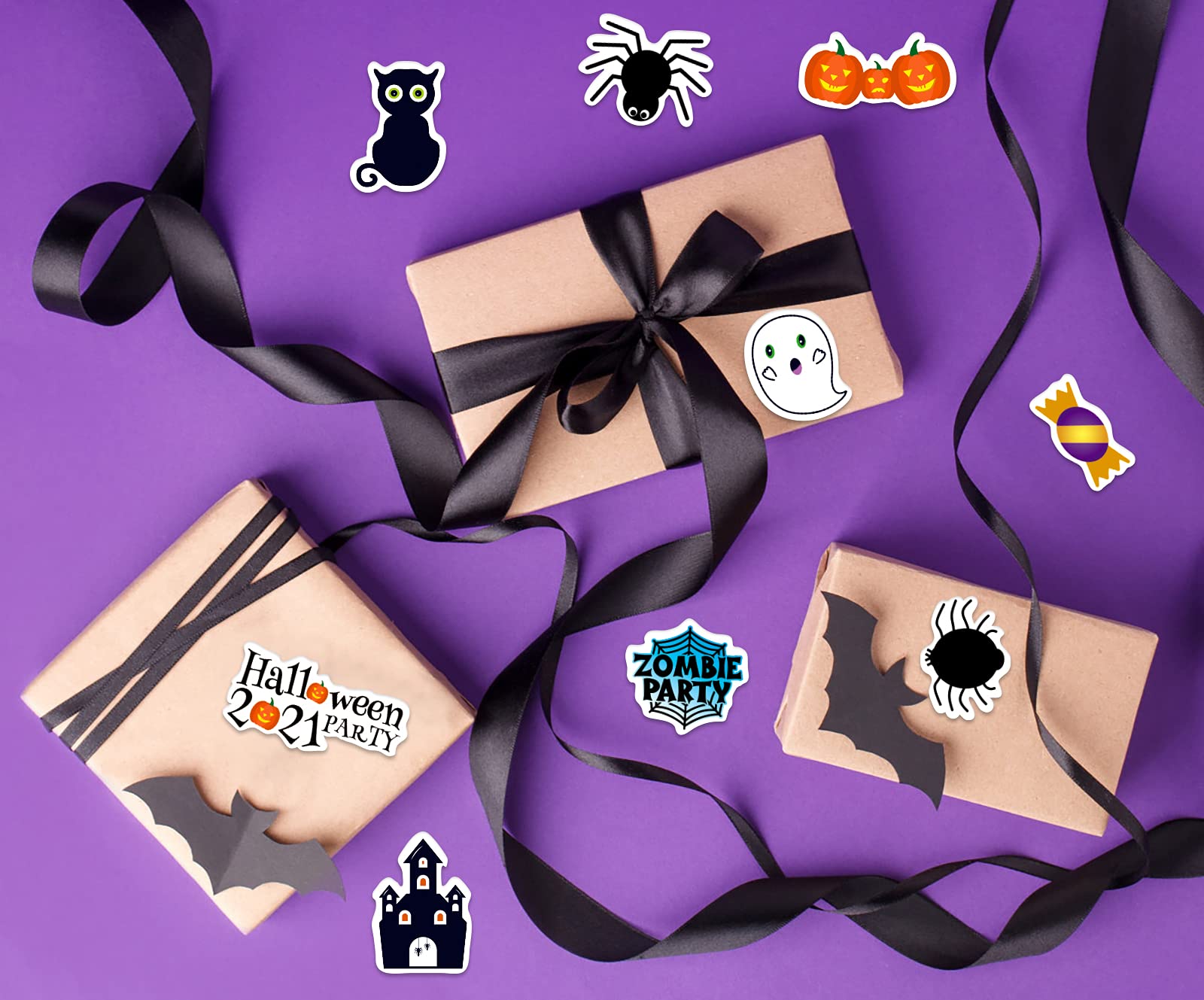 50 Pcs Halloween Stickers for Kids - Cute Vinyl Waterproof Pumpkin Bat Ghost Stickers - Perfect for Laptop, Water Bottle, Envelopes, Crafts, Scrapbooking & Halloween Party Decorations