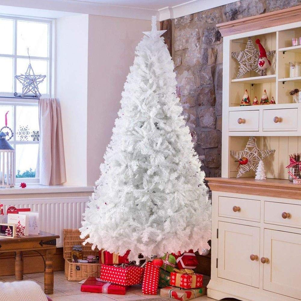 10 Ft White Christmas Tree with 2150 Tips - Pre-Lit Pine Tree with Sturdy Metal Stand | Perfect for Home, Office & Holiday Decorations