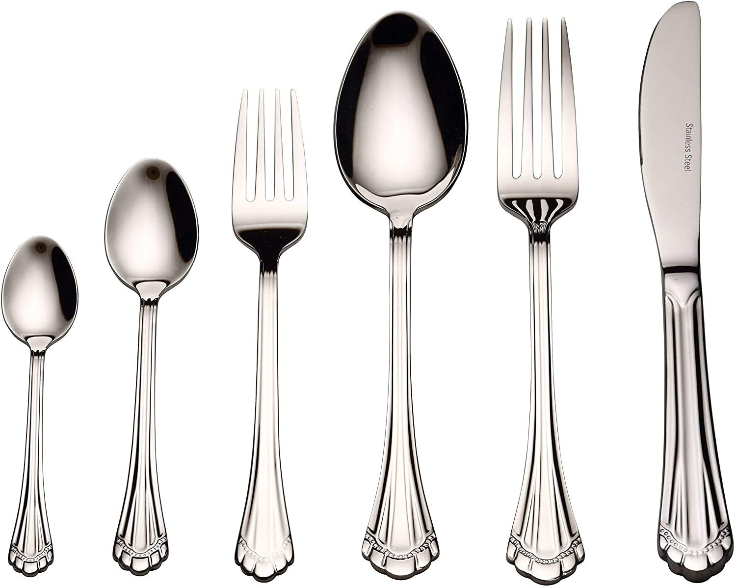 Venezia Collection 75-Piece Flatware Set for 12 - Premium 18/10 Surgical Stainless Steel Silverware with Wooden Storage Case - Elegant Dinner Party & Formal Dining Cutlery Set for Hostess Gifts & Luxury Entertaining