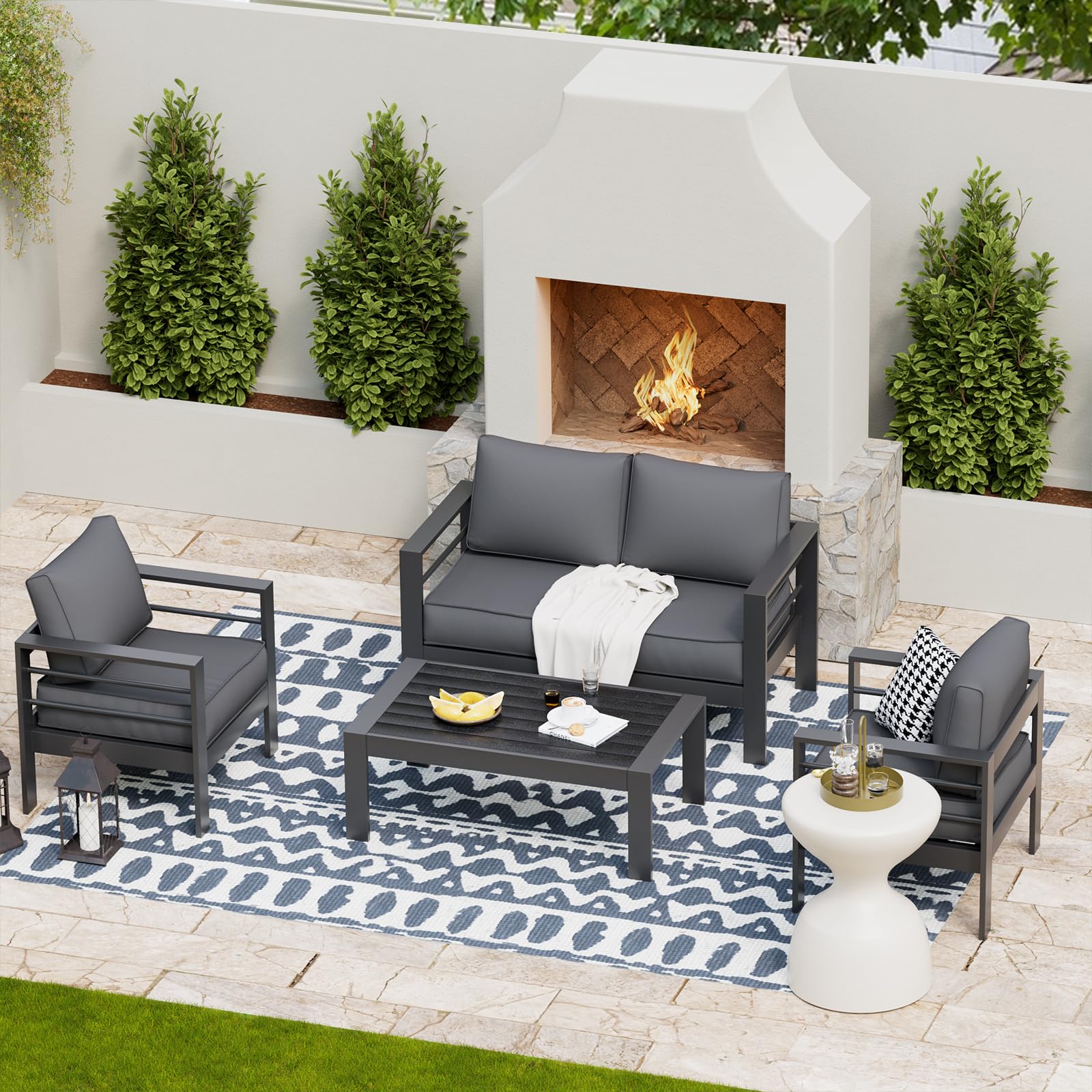 UDPATIO 7-Piece Aluminum Patio Furniture Set - Outdoor Metal Sofa & Chairs with Cushions - Weather-Resistant Balcony Seating Set (Includes 4 Sofa Covers) - Perfect for Backyard, Garden & Poolside Relaxation