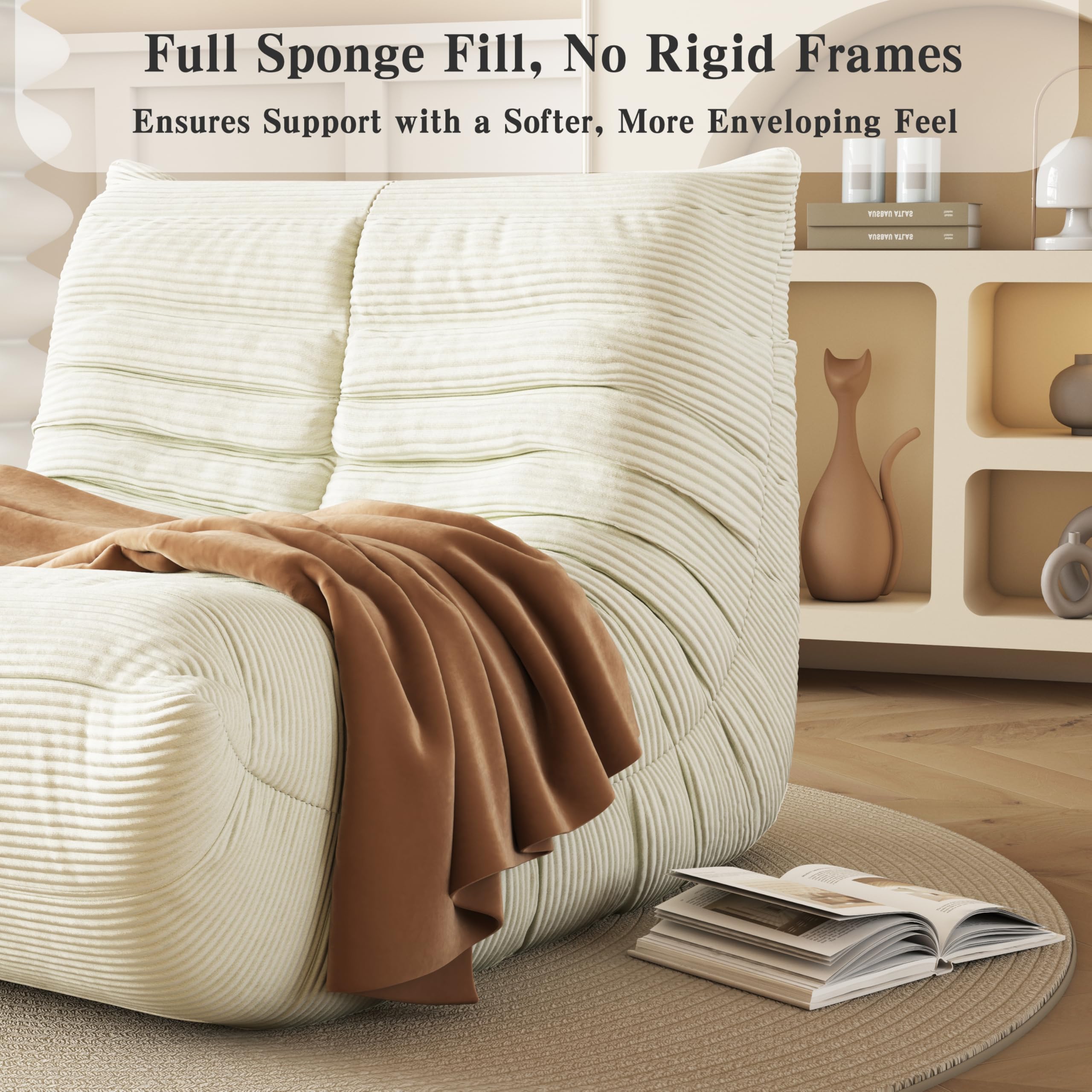 Ergonomic Memory Foam Bean Bag Chair - Lazy Floor Sofa for Adults & Kids, Fireside Lounge Chair with Comfortable Design for Living Room, Bedroom, Office - Perfect for Relaxing, Gaming & Reading (Beige)